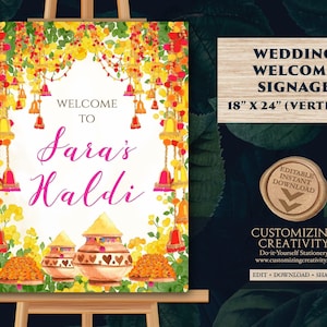 Letrero de bienvenida Haldi: Decoración para bodas indias (Descarga digital)