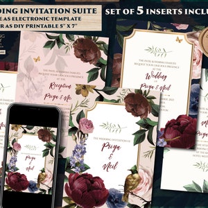 Invitations de mariage indien Numérique, Invitations indiennes florales et invitations indiennes Numériques, Invitations de mariage hindoues comme cartes de mariage indiennes hindoues