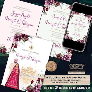 Punjabi wedding card Sikh wedding invitation, Punjabi Wedding invitation & Sikh Wedding card, Indian wedding cards as Anand Karaj invitation