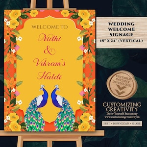 Letrero de bienvenida Haldi: Decoración para bodas indias (Descarga digital)