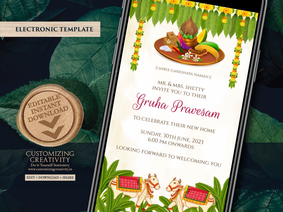 Buy Griha Pravesh Invite as Housewarming Invite, Gruhapravesam ...