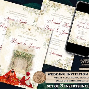 Punjabi wedding card as Sikh wedding card Indian, Anand Karaj invites & Sikh Wedding Invite, Punjabi Wedding invite as Sikh invitations