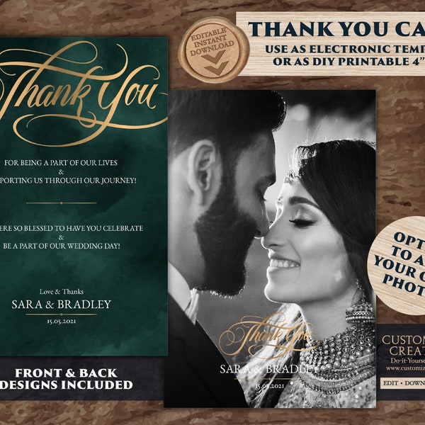 Emerald Thank You Cards Indian as Picture Thank You Notes Green, Nikkah Thank you cards Emerald Green & Gold, Emerald Green Thank you Photos