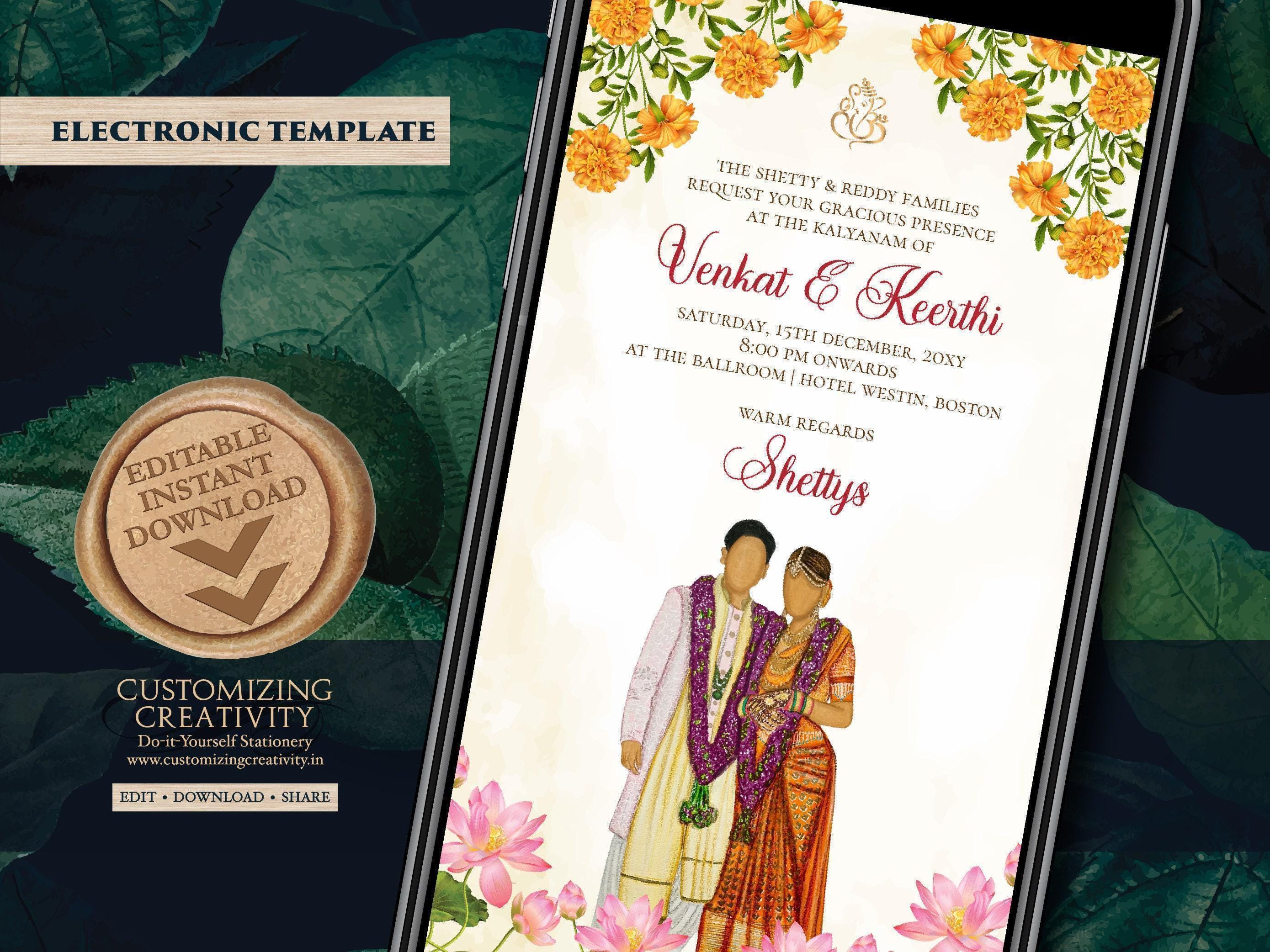 Digital South Indian Wedding Invitation: Telugu & Tamil (Digital Download)