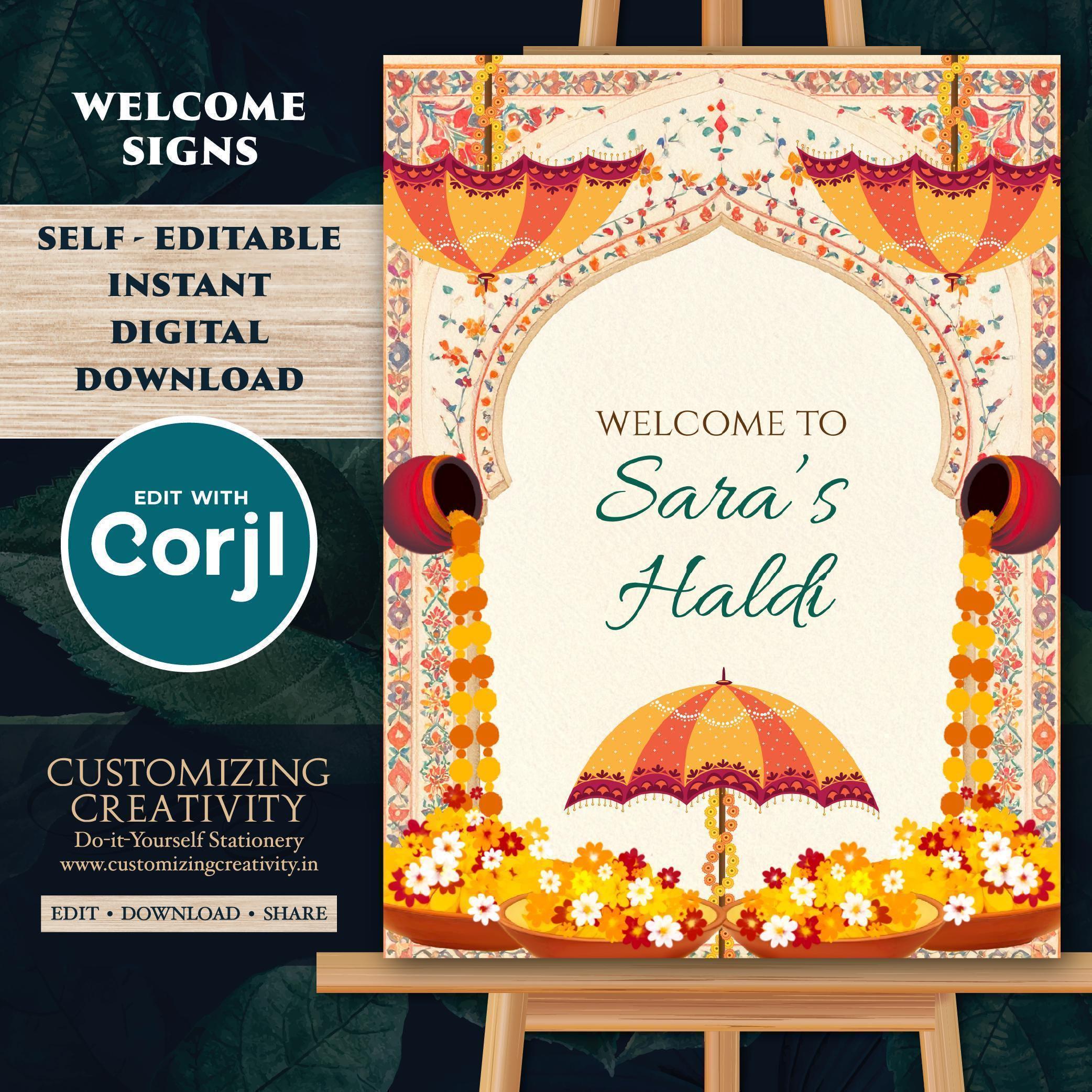 Wedding Haldi posters Welcome to Haldi Signs, Haldi welcome board as Haldi Welcome Signs & Haldi decoration, Haldi decor as Pithi signs