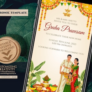 Invitation pendaison de crémaillère du sud de l&#39;Inde : Griha Pravesh Pooja (téléchargement numérique)