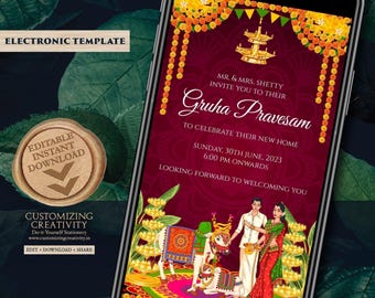 Invito indiano per l'inaugurazione della casa: invito Gruha Pravesh Pooja (download digitale)