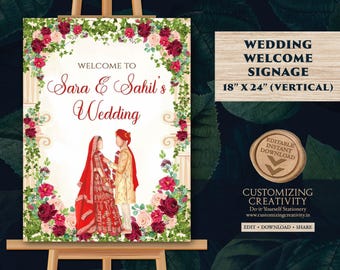 Hindu Wedding Welcome Sign: Desi Wedding Decor (Digital Template)
