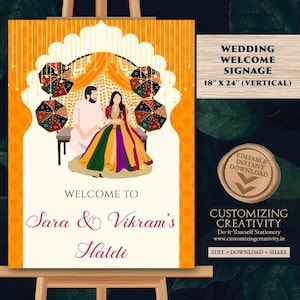 Letrero de bienvenida Haldi: Decoración para bodas indias (Descarga digital)