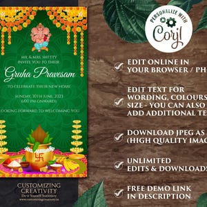 Indian Housewarming Invitation: Griha Pravesh Pooja (Digital Download) image 3