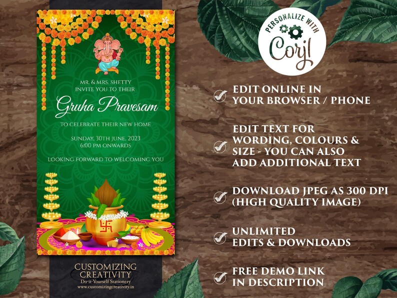 Indian Housewarming Invitation: Griha Pravesh Pooja (Digital Download) image 3