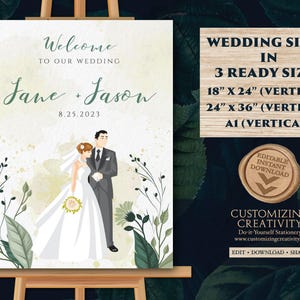 Welcome Wedding Sign template & Greenery Welcome Sign printable instant download, Minimal welcome sign DIY as Editable Modern wedding signs
