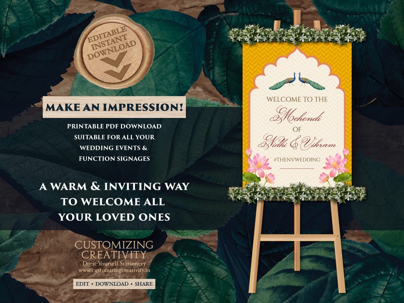 Mehndi Signs For Indian Welcome Sign Henna Signs For Indian Mehndi Ceremony Welcome Signage Indian Wedding Sign Template For Henna Party Paper Party Supplies Invitations Announcements Investmentcable Com
