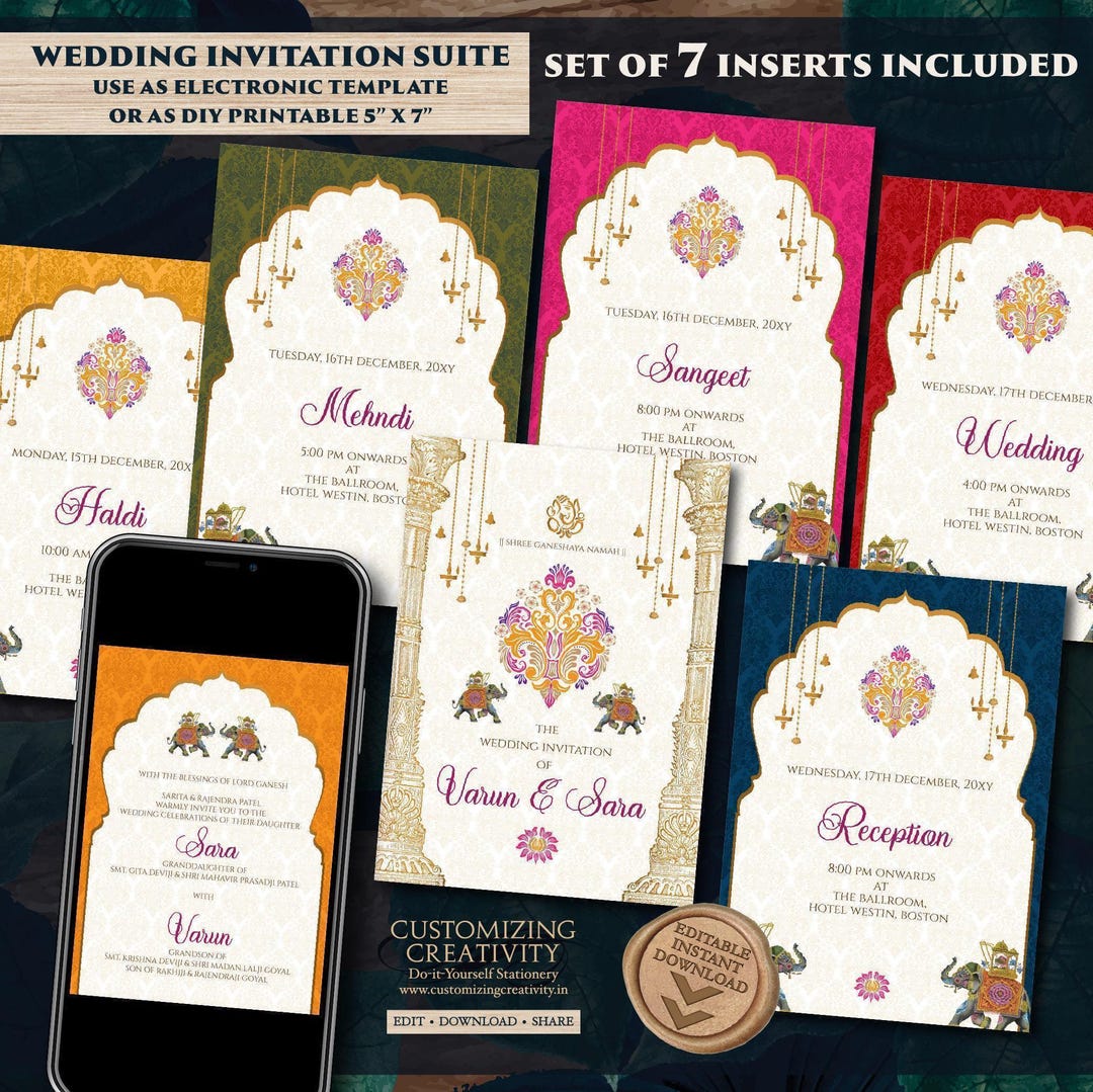 Digital Hindu Wedding Invitation: Gujarati Kankotri Template (5x7, PDF ...