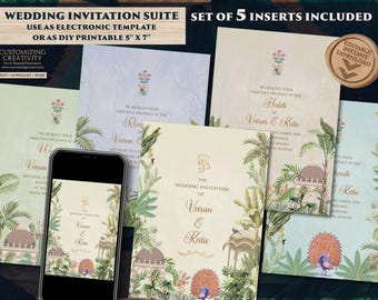 Invitación de boda india: Diseño de loto, 5 inserciones (descarga digital)