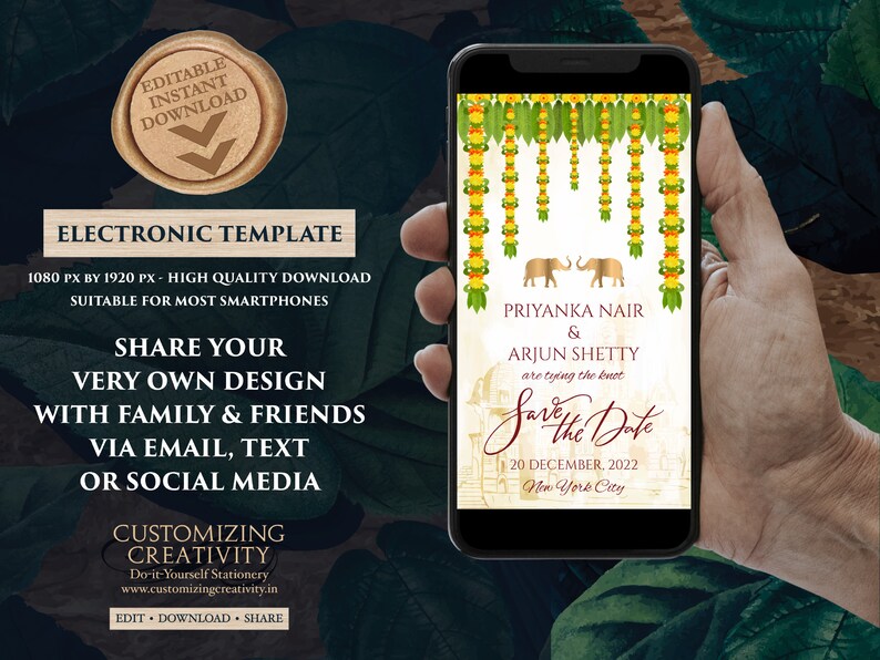 South Indian Save the date Digital as Tamil Wedding Save the dates Hindu Save the date Kalyanam /& Telugu Wedding Save the Date Electronic