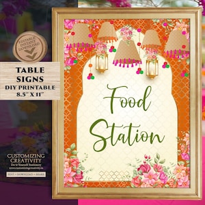 Desi Food station sign Indian Food stall sign & Food signs for Indian Wedding decor, Indian wedding food signs as Indian favour sign Mehndi
