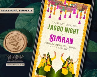 Punjabi Jaggo Night Invitation: Indian Truck Art (Digital Template)