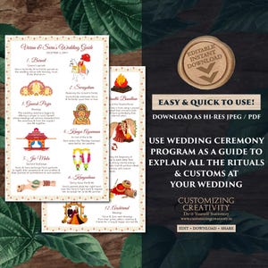 The image is a promotional material for a wedding ceremony guide, featuring a list of rituals and customs for a wedding ceremony. The guide is designed to help couples understand and explain all the rituals and customs at their wedding.