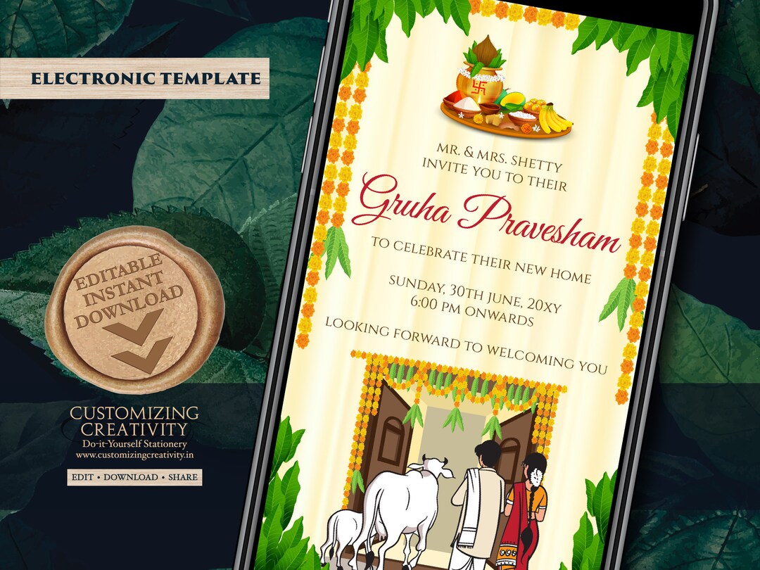 Indian Housewarming Invitation Digital Gruhapravesam Invite ...