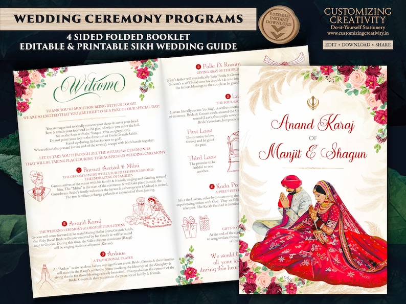 Sikh Wedding guide & Sikh ceremony programs Punjabi, Sikh wedding programs Anand Karaj guides, Sikh ceremony guide Anand Karaj Program Sikh image 1