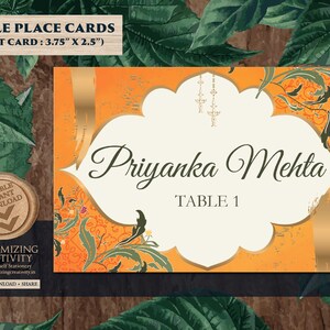 Arabic Place Cards Moroccan as Muslim Wedding table cards Nikkah, Moroccan escort cards Arabic Name tags, Indian Menu Food Labels Orange