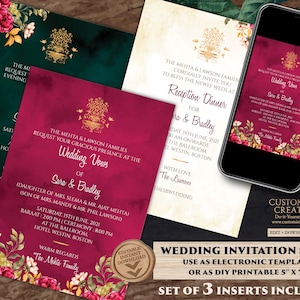 Emerald Wedding cards Jewel Tone as Emerald Green & Gold Invitation Royal Wedding, Indian invitations digital as Sikh Wedding invite Punjabi