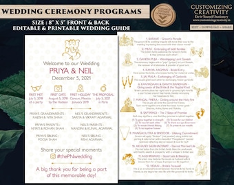 Hindu Wedding Ceremony Program Template: Indian Infographics (Digital Download)