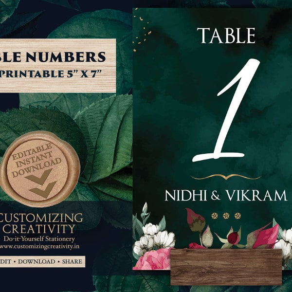 Emerald Green Table Number Wedding as Emerald Table cards Green, Indian Wedding Table numbers Emerald as Wedding Table Signs card Jewel Tone