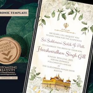 Sri Sukhmani Sahib Path invite & Sukhmani Sahib Path invite, Sikh invitations for path as Punjabi Wedding invitations, Sukhmani Path invites