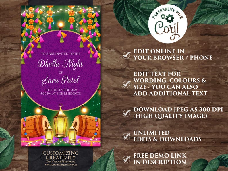 Digital Dholki Invitation: Mehndi, Pakistani Wedding (Electronic Template) image 3