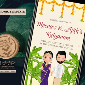 Cartões de casamento do sul da Índia e convites de casamento digital em Telugu, convites de casamento em Tamil como cartão de casamento em Tamil digital Convites Kalyanam