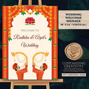 Hindu Wedding signs Indian Wedding Welcome sign, Indian Wedding decor & Indian Welcome signs, Indian Wedding signs as Hindu Welcome signs