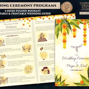 Hindu Wedding guide as Indian ceremony Program printable, Hindu ceremony program DIY as Gujarati Wedding guide Indian, Gujrati Vidhi program