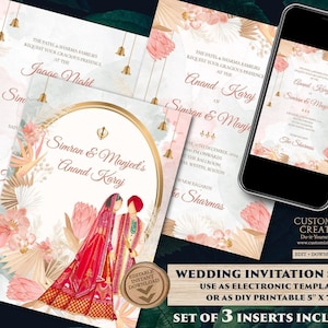 Sikh wedding card as Anand Karaj invitation, Sikh Wedding Invite Indian as Punjabi Wedding invite, Sikh invitations as Punjabi wedding card