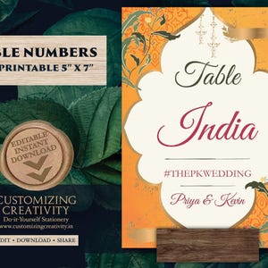 Orange Indian Wedding Table Numbers: Arabic Reception Decor (PDF)