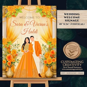 Letrero de bienvenida Haldi: Decoración para bodas indias (Plantilla digital)