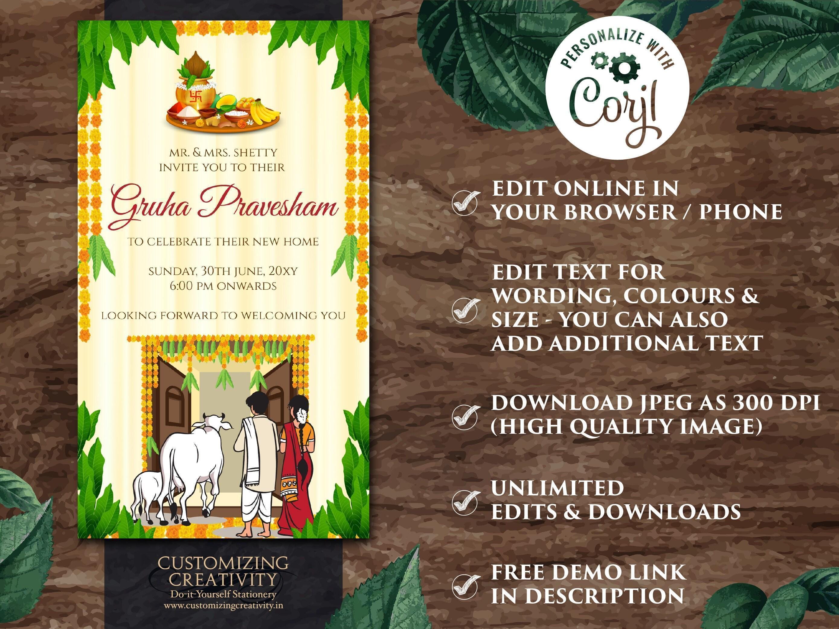 Indian Housewarming Invitation: Digital Gruhapravesam Invite (digital ...