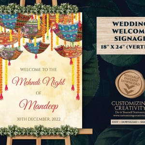 Panneau de bienvenue Mehndi : décoration de mariage indien, design de parapluie (téléchargement numérique)