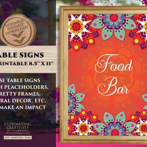 Indian Food station sign Desi Wedding decor, Henna station signs & Mehndi decoration, Mehndi station decor as Haldi decor, Indian Food signs