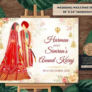 Sikh Wedding Welcome Sign: Anand Karaj Entry Signage (Digital Download)