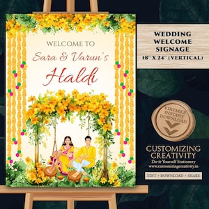 Letrero de bienvenida Haldi: Decoración para bodas indias (Descarga digital)