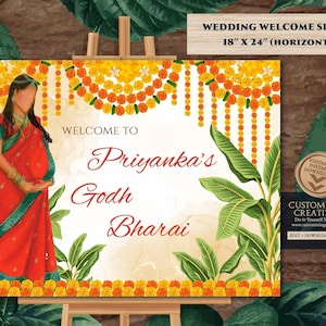 Godh Bharai sign & Godh Bharai welcome sign, Hindu Baby Shower sign Sreemantham sign, Valaikappu Seemantham decor as Indian Baby Shower sign