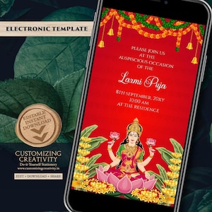 Varamahalakshmi Vratham Invitation Laxmi Puja invite, Digital Laxmi Pooja Invitation & Lakshmi Puja Invite, Digital Varalaxmi Pooja Invite