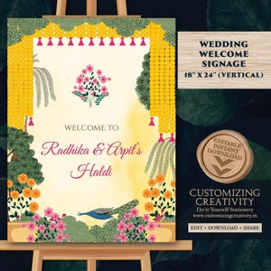 Letrero de bienvenida Haldi: Decoración para bodas indias (Descarga digital)