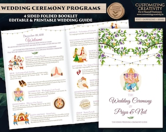 Hindu Wedding Program printable as Indian Wedding Ceremony program template, Hindu Ceremony program as Indian Wedding infographics Guide