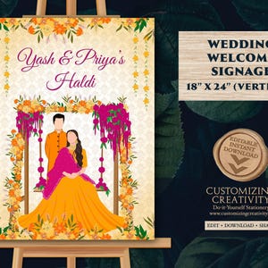 Letrero de bienvenida Haldi: Decoración para bodas indias (Descarga digital de 45,7 x 61 cm)