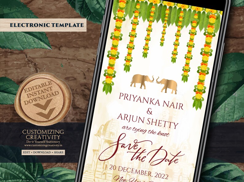 South Indian Save the date Digital as Tamil Wedding Save the dates Hindu Save the date Kalyanam /& Telugu Wedding Save the Date Electronic