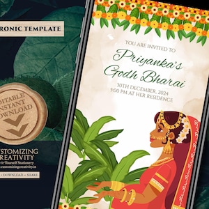 Godh Bharai invitations & Indian Baby Shower cards, Seemantham invitation as Valaikappu invites, Godh bharai invites as Seemantham invites