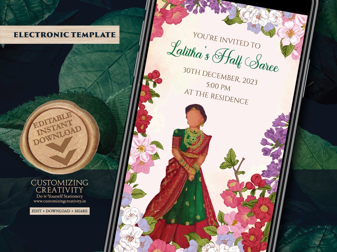 Saree Function Invitation Half Saree Evite Half Saree Invitations As saree-function-invitation-half-saree-evite-half-saree-invitations-as